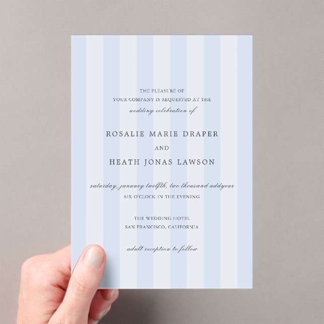 Invitations En Acrylique Modern Blue Stripes Elegant Wedding (In situ (ordinateur de poche))