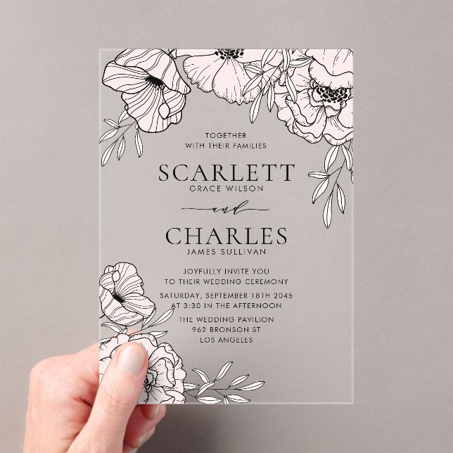 Invitations En Acrylique Modern Blush Pink Flowers Wedding (In situ (ordinateur de poche))