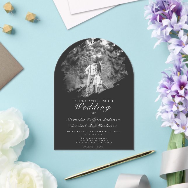 Invitations En Acrylique Modern Brushstroke Photo | Soft Black Wedding (Insitu (Mariage))