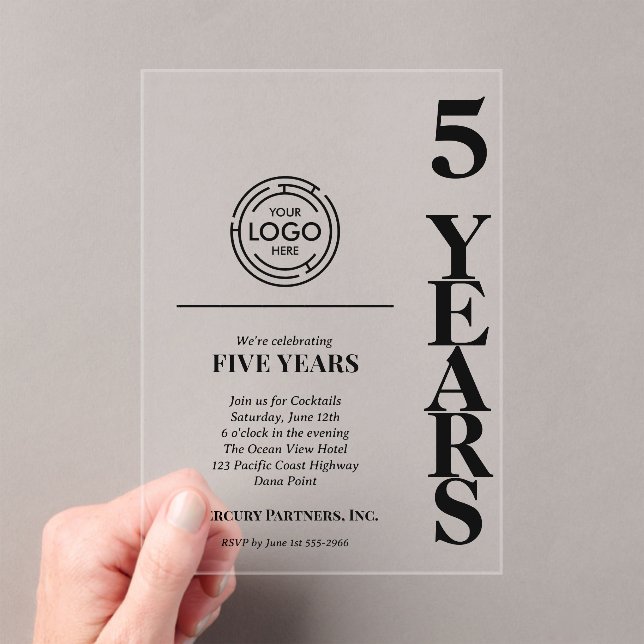 Invitations En Acrylique Modern Business 5 Year Anniversary Logo (In situ (ordinateur de poche))