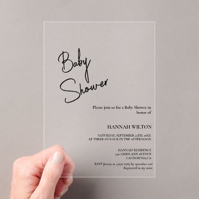 Invitations En Acrylique Modern Calligraphy Black & White  baby shower (In situ (ordinateur de poche))