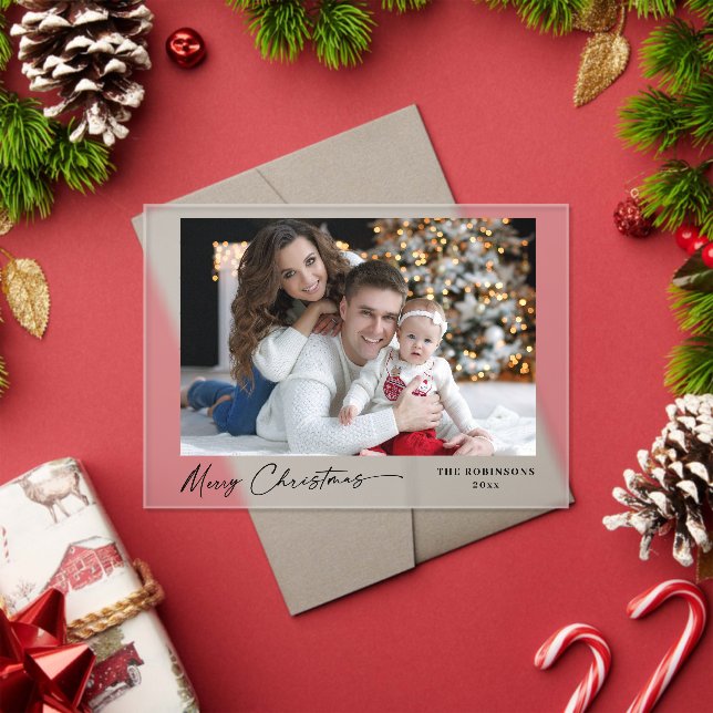 Invitations En Acrylique Modern Calligraphy Christmas Holiday Photo Frosted (Insitu (vacances))
