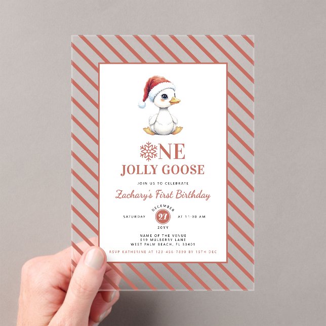 Invitations En Acrylique Modern Christmas First Birthday One Jolly Goose (In situ (ordinateur de poche))