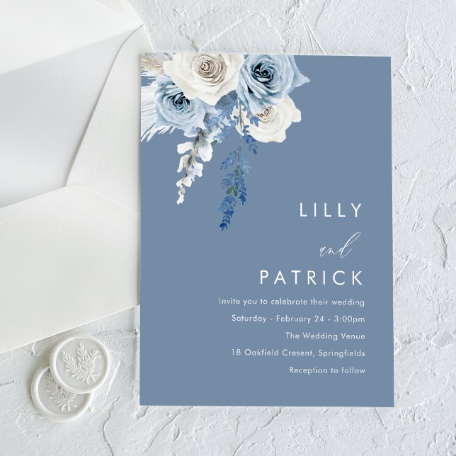 Invitations En Acrylique Modern Dusty Blue & White Floral Wedding (Créateur téléchargé)