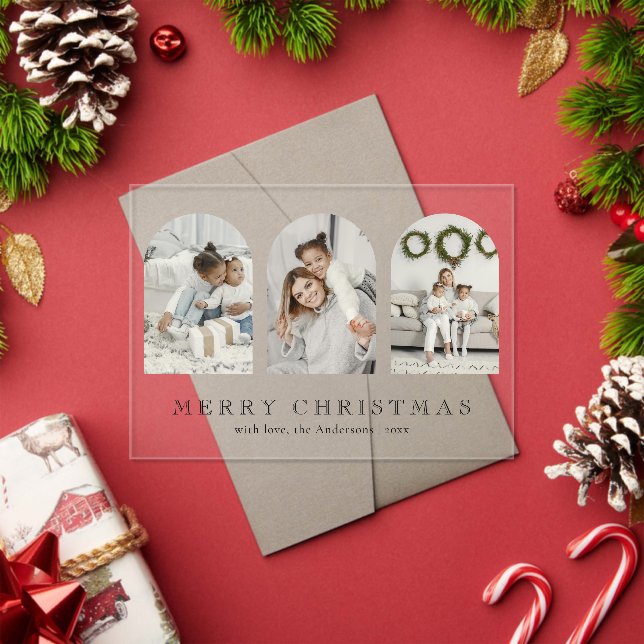 Invitations En Acrylique Modern Elegant Arch 3 Photo Collage Christmas Card (Insitu (vacances))
