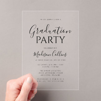 Invitations En Acrylique Modern Elegant Script Graduation Party