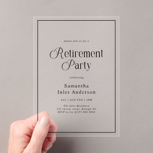 Invitations En Acrylique Modern Elegant Script Retirement Party  (In situ (ordinateur de poche))