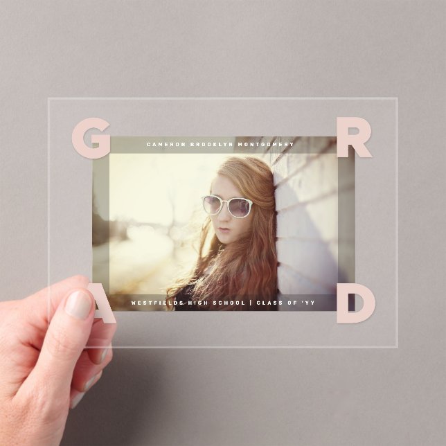 Invitations En Acrylique Modern Four Corners GRAD Simple Photo Graduation (In situ (ordinateur de poche))