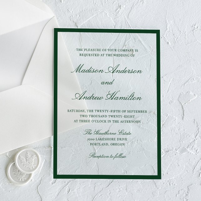 Invitations En Acrylique Modern Green Border Wedding (Créateur téléchargé)