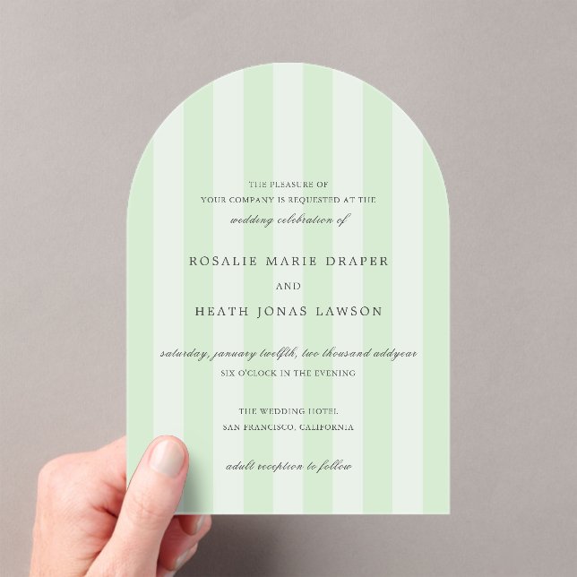 Invitations En Acrylique Modern Green Stripes Elegant Wedding (In situ (ordinateur de poche))