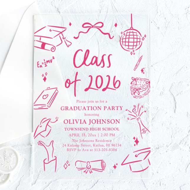 Invitations En Acrylique Modern Hand Drawn Class of 2026 Graduation Party (Modern Hand Drawn Class of 2026 Graduation Party Acrylic Invitations)