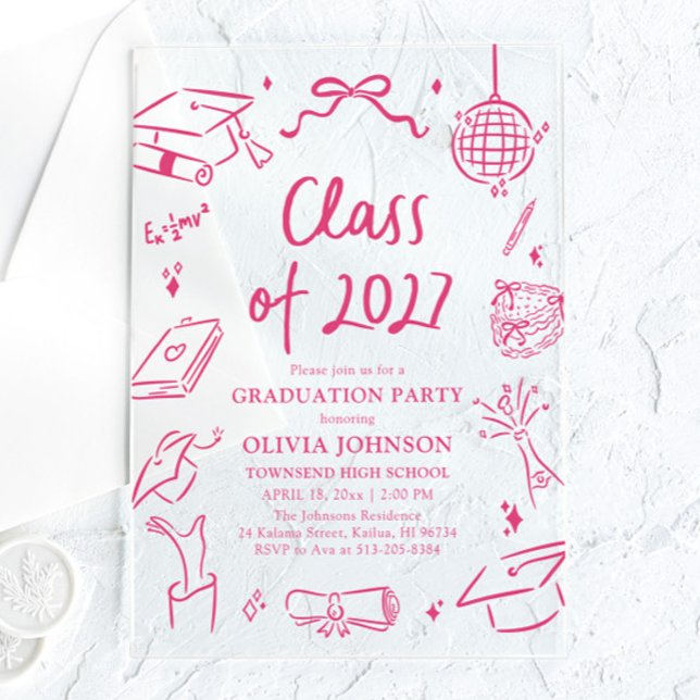 Invitations En Acrylique Modern Hand Drawn Class of 2027 Graduation Party (Modern Hand Drawn Class of 2027 Graduation Party Acrylic Invitations)