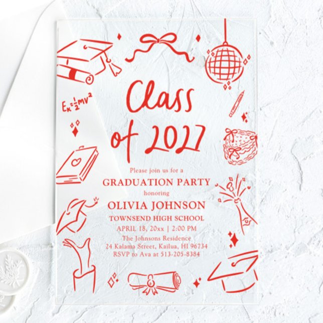 Invitations En Acrylique Modern Hand Drawn Class of 2027 Graduation Party (Modern Hand Drawn Class of 2027 Graduation Party Acrylic Invitations)