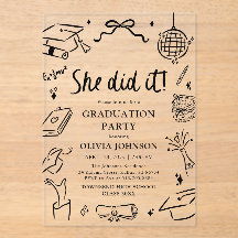 Modern Hand Drawn She did it Graduation Party