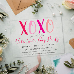 Invitations En Acrylique Modern Hugs & Kisses (XOXO) Saint-Valentin