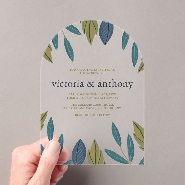 Invitations En Acrylique Modern Leaf Wedding (In situ (ordinateur de poche))
