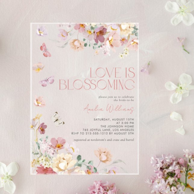 Invitations En Acrylique Modern Love is Blossoming Pink Bridal Shower (Créateur téléchargé)
