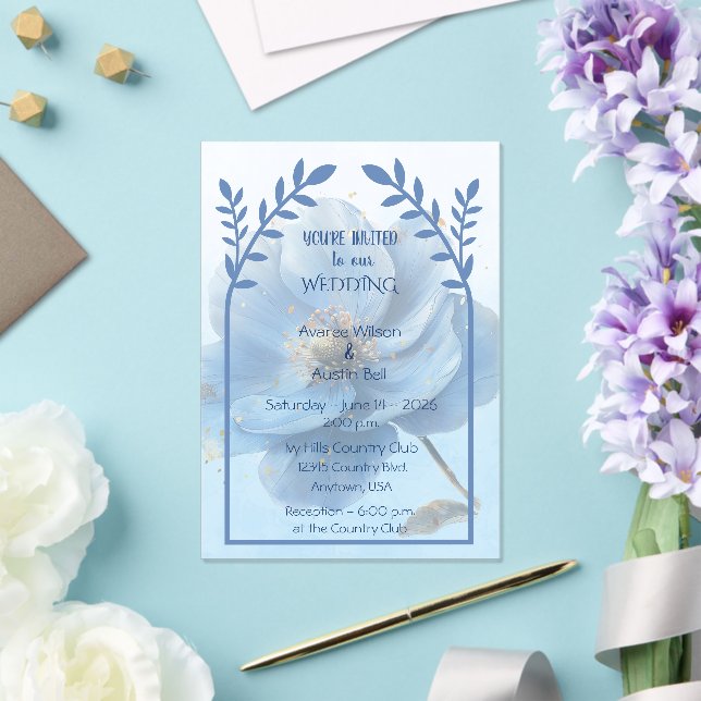 Invitations En Acrylique Modern Minimalist Gold and Blue Poppy (Insitu (Mariage))