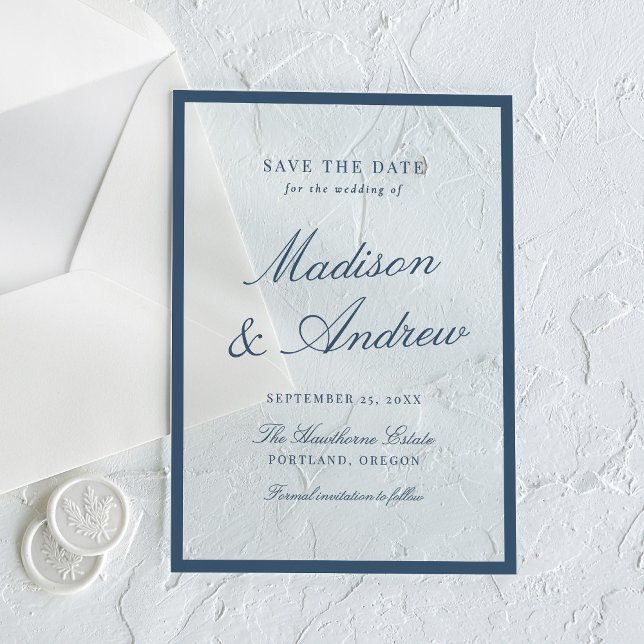 Invitations En Acrylique Modern Navy Border Wedding Save the Date (Créateur téléchargé)
