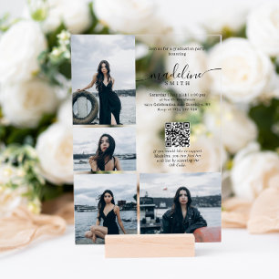 Invitations En Acrylique Modern Photo Collage QR code Graduation Party