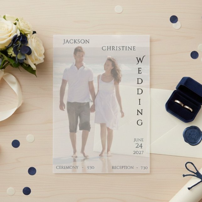 Invitations En Acrylique Modern Photo Typography Beach Wedding (Créateur téléchargé)