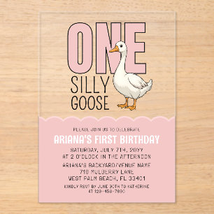 Invitations En Acrylique Modern Pink One Silly Goose 1er anniversaire