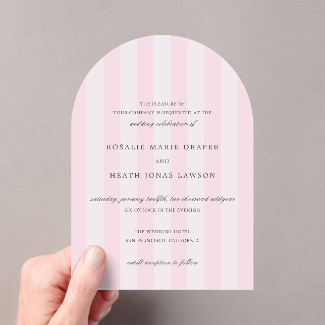 Invitations En Acrylique Modern Pink Stripes Elegant Wedding (In situ (ordinateur de poche))