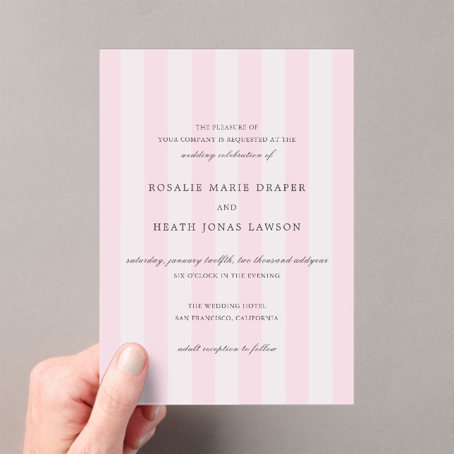 Invitations En Acrylique Modern Pink Stripes Elegant Wedding (In situ (ordinateur de poche))