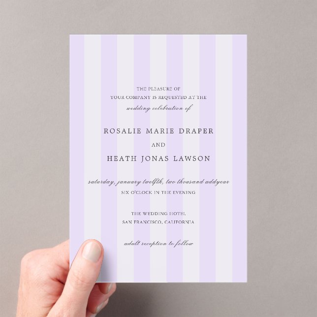 Invitations En Acrylique Modern Purple Stripes Elegant Wedding (In situ (ordinateur de poche))