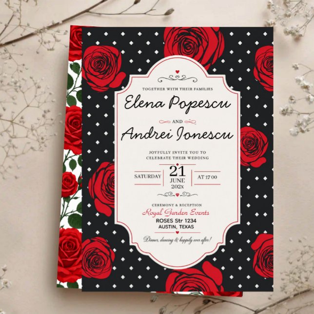 Invitations En Acrylique Modern Red Rose Elegant Black and Red Romantic  (Créateur téléchargé)