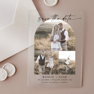 Invitations En Acrylique Modern Script 3 Photo Arch Mariage Enregistrer La