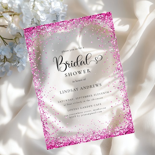 Invitations En Acrylique Modern Silver Pink Glitter Bridal Shower  (Modern Silver Pink Glitter Bridal Shower Acrylic Invitations)