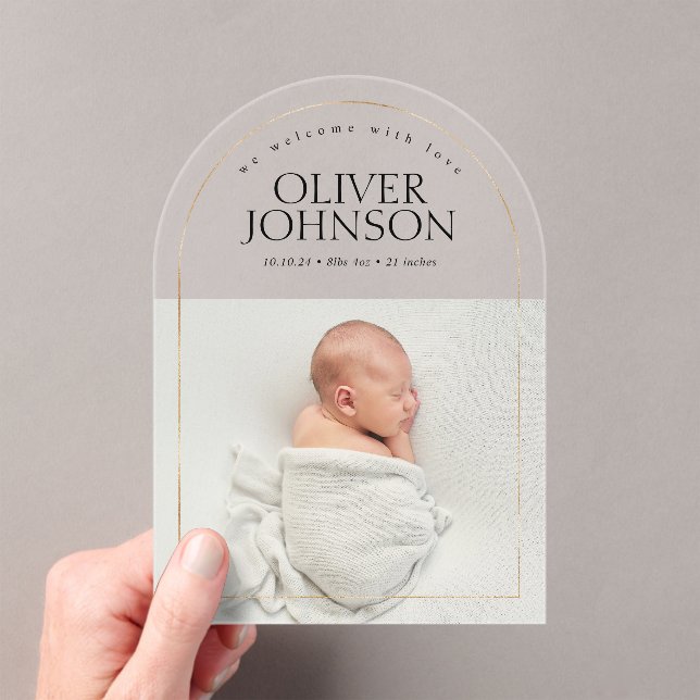 Invitations En Acrylique Modern Simple Golden Arch Baby Photo Birth (In situ (ordinateur de poche))