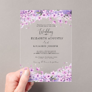Invitations En Acrylique Modern Trendy Purple Lavender  Wedding