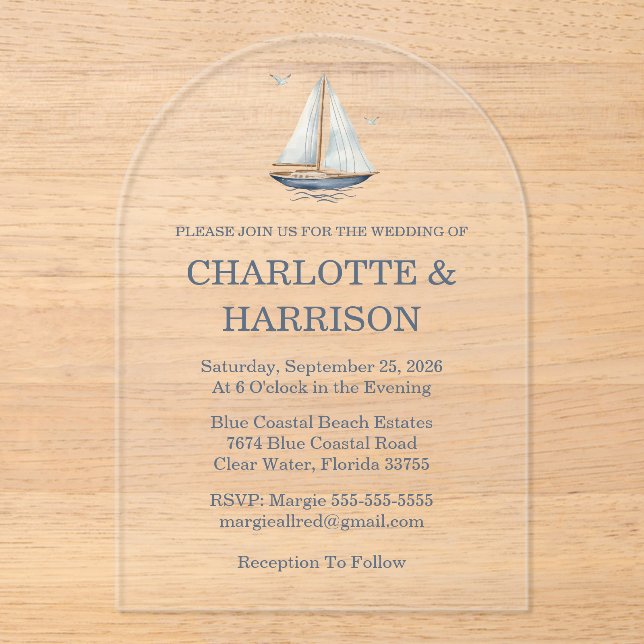 Invitations En Acrylique Modern Watercolor Coastal Seascape Wedding (Recto)