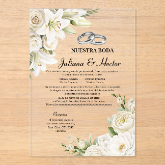Invitations En Acrylique Modern Watercolor White Floral Wedding 