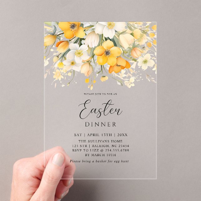 Invitations En Acrylique Modern Yellow Spring Floral Easter Dinner (In situ (ordinateur de poche))
