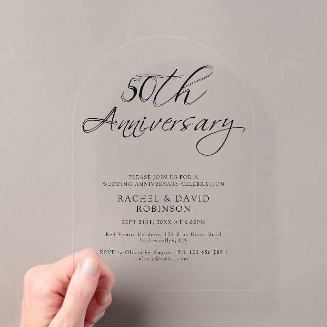 Invitations En Acrylique Moderne 50e anniversaire de mariage écriture noire (In situ (ordinateur de poche))