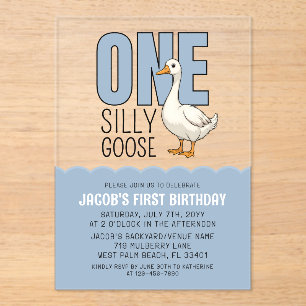 Invitations En Acrylique Moderne Blue One Silly Goose 1er anniversaire
