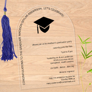 Invitations En Acrylique Moderne Casquette noir simple N Tassel Arch Gradua