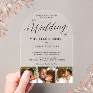 Invitations En Acrylique Moderne Chic 3 Photo Bande Mariage de calligraphie