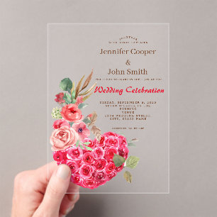 Invitations En Acrylique Moderne Chic Aquarelle Rose Coeur Mariage Floral