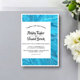 Invitations En Acrylique Moderne élégant Artural Blue Waves Abstrait Mariag
