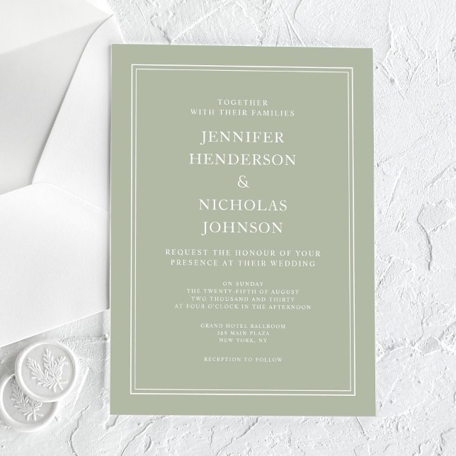 Invitations En Acrylique Moderne Elégant Formal Sage Mariage Vert (Modern Elegant Formal Sage Green Wedding Acrylic Invitations)