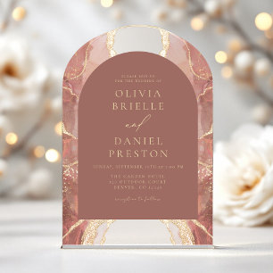 Invitations En Acrylique Moderne Élégant Rose Gold Agate Mariage