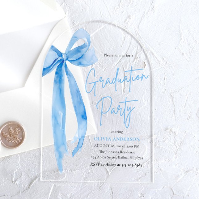 Invitations En Acrylique Moderne Elégant tendance Bleu Bow Graduation Arche (Créateur téléchargé)