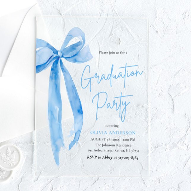 Invitations En Acrylique Moderne Elégant tendance Stylish Bleu Bow Graduati (Créateur téléchargé)