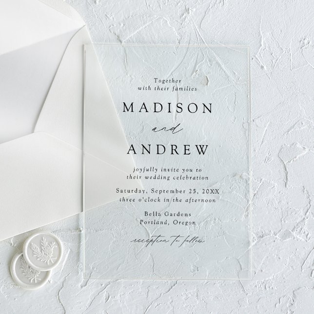 Invitations En Acrylique Moderne Élégante Écriture Noire de Mariage (Créateur téléchargé)