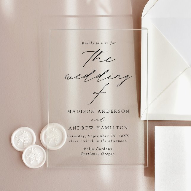 Invitations En Acrylique Moderne Élégante Écriture Noire de Mariage (Créateur téléchargé)
