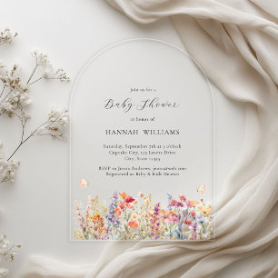 Invitations En Acrylique Moderne, Fleur sauvage, Baby shower